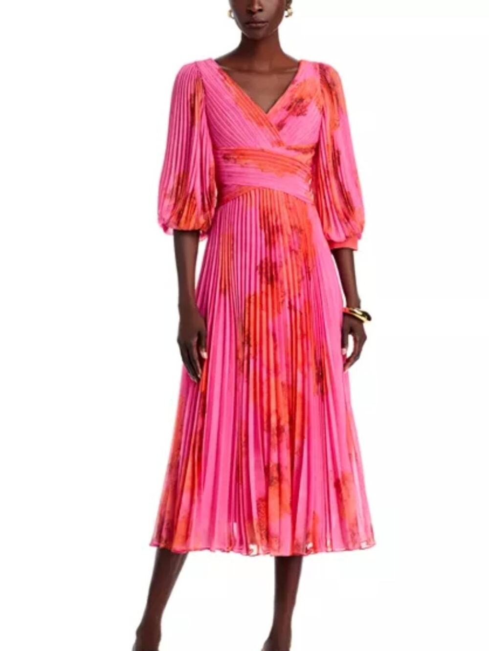 Teri Jon Rickie Freeman Pink Ombre Pleated Chiffon Midi Dress NWT Size 2 Formal